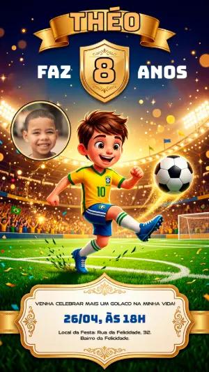 Convite Aniversário Futebol Brasil com Foto Editável