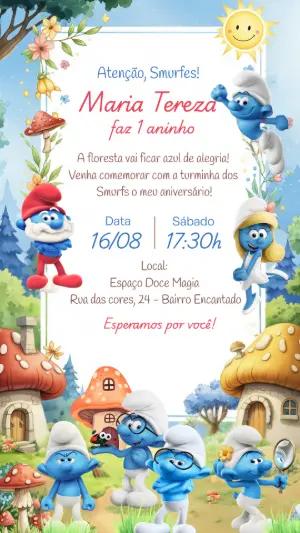 Convite de Aniversário Smurfs para Editar e Imprimir
