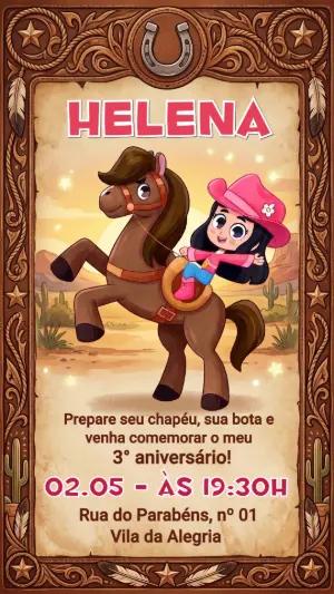 Convite Digital Aniversário Boiadeirinha Menina Editável