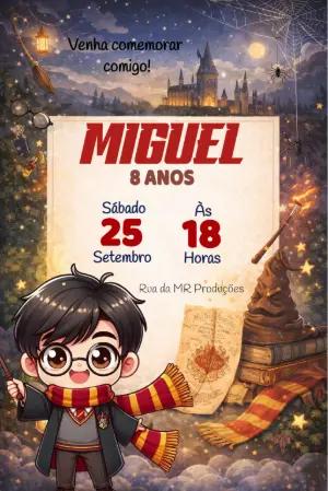 Convite de Aniversário Harry Potter Chibi para Editar