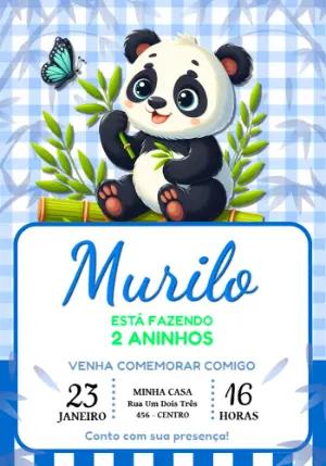 Convite de Aniversário Panda Fofo Azul Editável