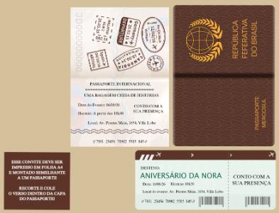 Convite de Aniversário Tema Viagem Passaporte Editável