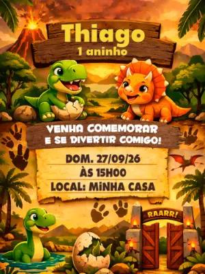 Convite de Aniversário Dinossauro Baby Editável