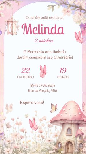 Convite Animado Aniversário Jardim das Borboletas para Editar