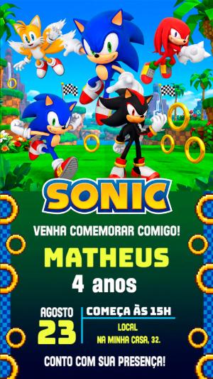 Convite de Aniversário Sonic Editável