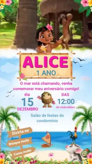 Convite Animado Moana Baby Tropical para Editar e Enviar