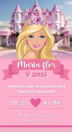 Convite de Aniversário Barbie Princesa para Editar Online
