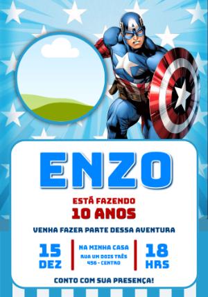 Modelo de Convite Capitão América com Foto para Editar