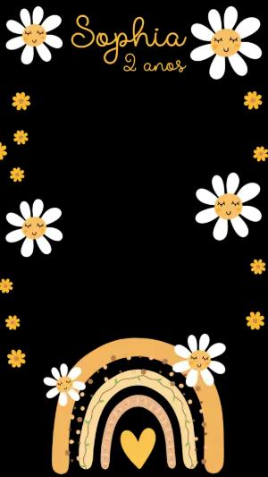 Moldura para Stories Margaridas e Arco-íris Boho Editável