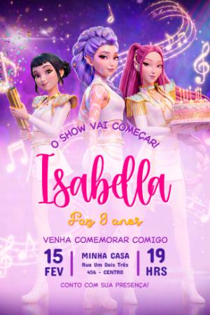 Convite de Aniversário Guerreiras do Kpop para Editar
