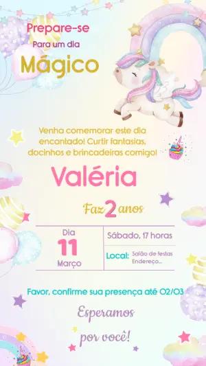Convite Digital Unicórnio Mágico em Tons Pastéis para Editar