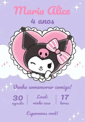 Convite de Aniversário Kuromi para Editar e Imprimir Online