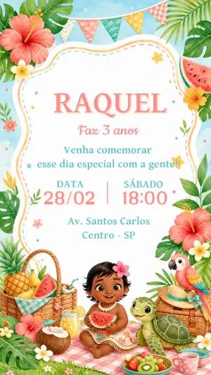 Convite de Aniversário Moana Baby Piquenique na Praia para Editar