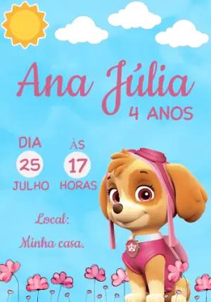 Convite Aniversário Skye Patrulha Canina para Editar Online