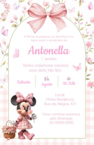 Convite Digital Minnie Rosa Jardim Encantado Editável