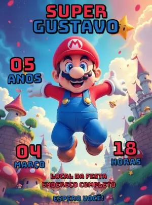 Convite Aniversário Super Mario Bros para Editar Online
