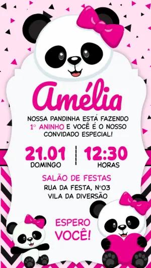 Convite de Aniversário Panda Rosa Fofo para Editar Online