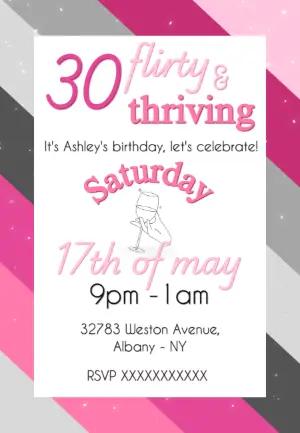 Editable 30th Birthday Invitation with Pink Stripes
