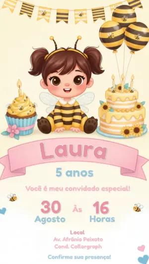 Convite de Aniversário Abelhinha Fofo para Editar Online