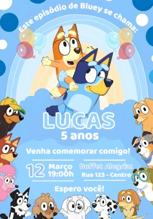 Convite de Aniversário Bluey e Bingo Colorido para Editar