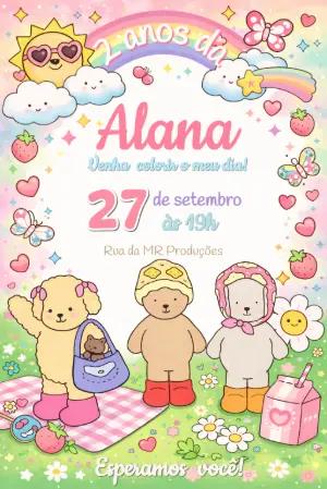 Convite de Aniversário Infantil Fofo Bobbie Goods Editável
