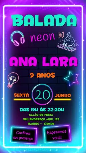 Convite Aniversário Balada Neon Editável Online
