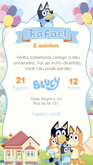 Convite Digital Bluey e Família Aniversário Editável