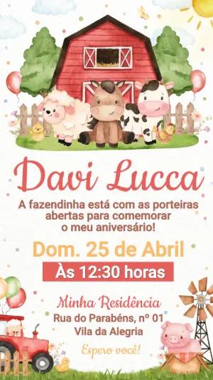 Convite de Aniversário Fazendinha Aquarela para Editar