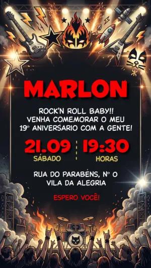 Convite de Aniversário Rock 'n' Roll Kiss para Editar