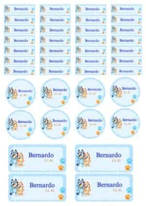 Etiqueta Escolar Bluey Azul: Modelo Editável para Material