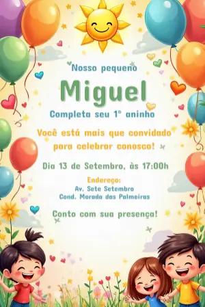 Convite de Aniversário Raio de Sol Infantil para Editar Online