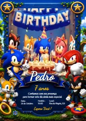 Convite Animado de Aniversário Sonic para Editar