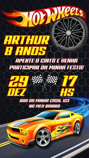 Convite de Aniversário Hot Wheels com Carros para Editar Online