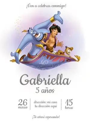 Invitación Editable de Cumpleaños con Tema de Aladdín y Genio