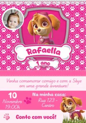Convite Aniversário Skye Patrulha Canina com Foto para Editar