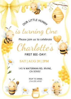 Our Little Hunny Bee Birthday Invitation Editable Template