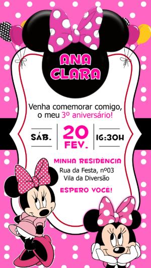 Convite Digital Minnie Rosa para Aniversário Infantil Editável