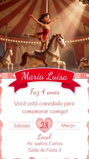 Convite Digital Aniversário Circo Carrossel Menina Editável