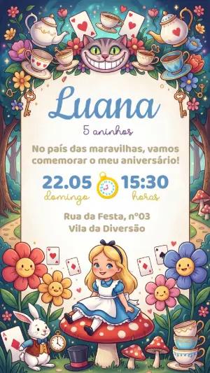 Convite de Aniversário Alice no País das Maravilhas Editável