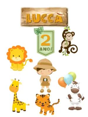 Topo de Bolo Safari Fofo para Aniversário | Modelo Editável