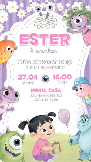 Convite Aniversário Monstros S.A. da Boo para Editar Online