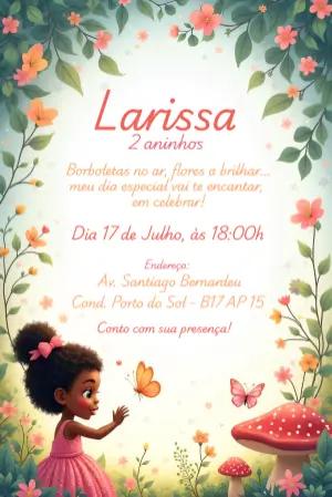 Convite Aniversário Jardim Encantado com Menina para Editar