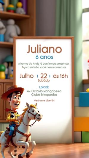 Convite Aniversário Toy Story com Woody para Editar Online