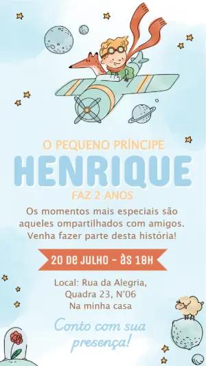 Convite de Aniversário Pequeno Príncipe Ilustrado para Editar