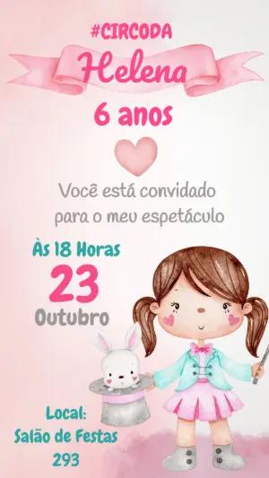 Convite de Aniversário Circo Mágico Rosa para Editar