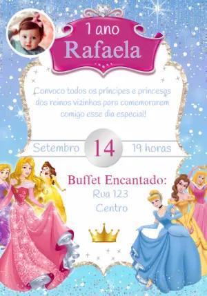 Convite Aniversário Princesas com Foto para Editar Online