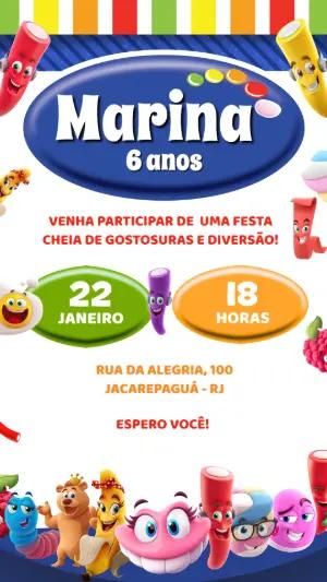 Convite de Aniversário Fini Balas Coloridas Modelo Editável