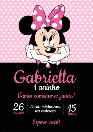 Convite de Aniversário Minnie Rosa Poá Modelo Editável