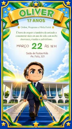 Convite de Aniversário Jair Bolsonaro Patriota para Editar