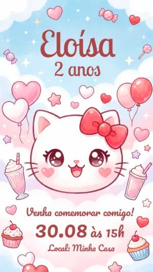 Convite de Aniversário Hello Kitty | Modelo Digital Editável